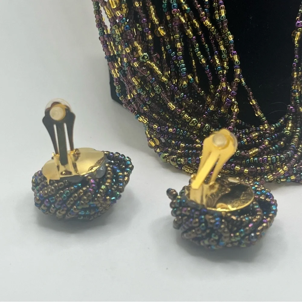 Joan Rivers Multi Strand Iridescent Seed Bead Necklace w Complimentary Earrings - Picture 4 of 13